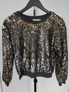 Alice + Olivia Gold & Silver Sequin Crewneck Sweatshirt